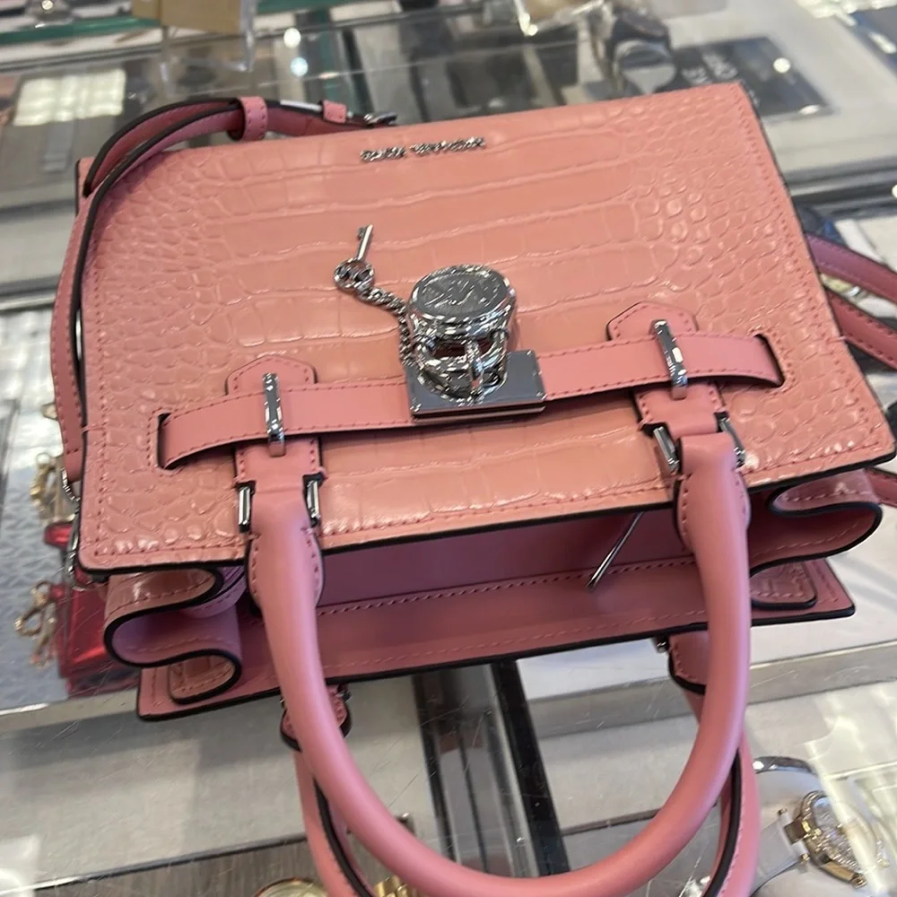 MICHAEL KORS Hamilton Small Crocodile Embossed Faux Leather Satchel Primrose NWT